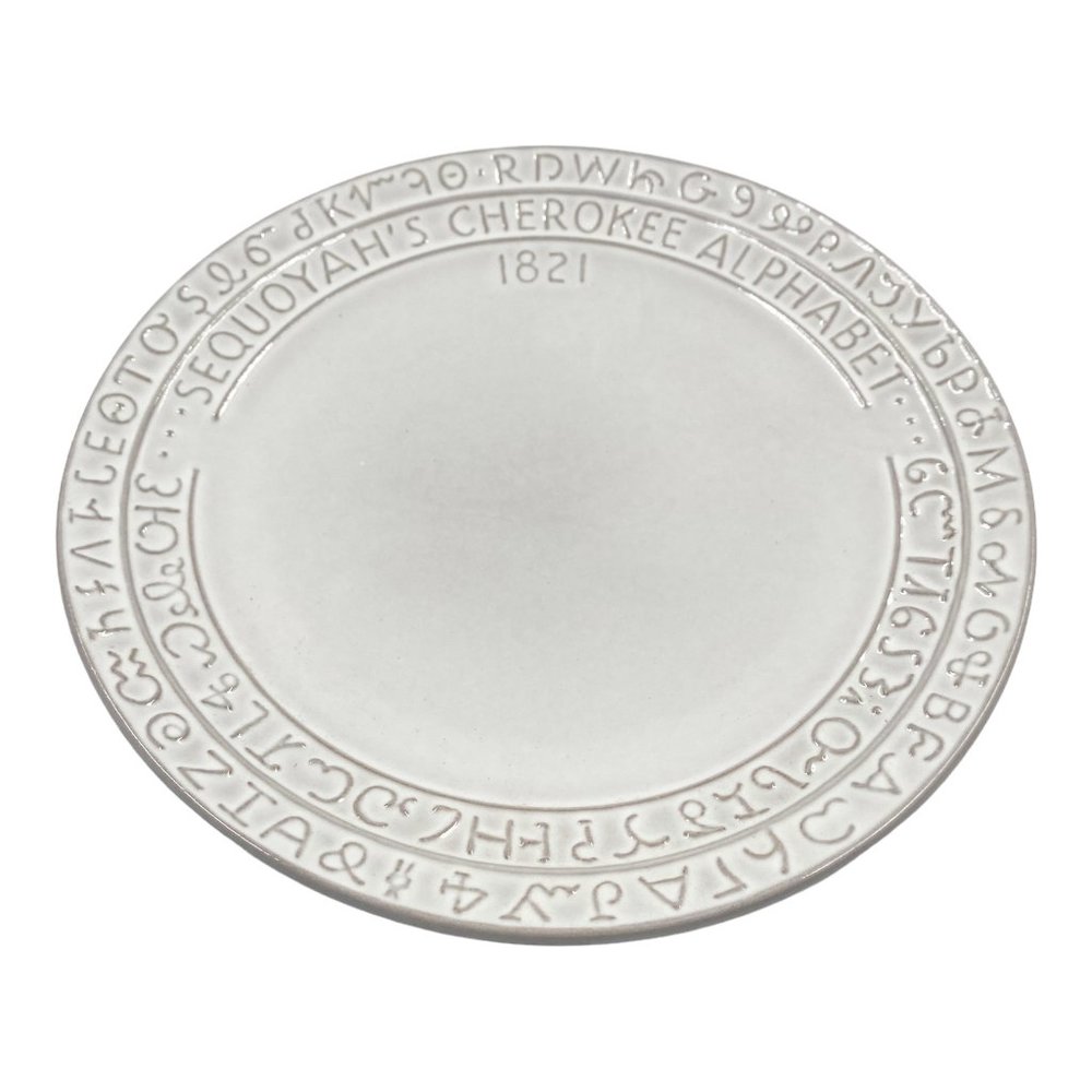 Vintage Frankoma White Glazed Sequoyah's Cherokee Alphabet Plate 1821
